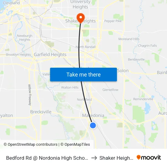 Bedford Rd @ Nordonia High School to Shaker Heights map
