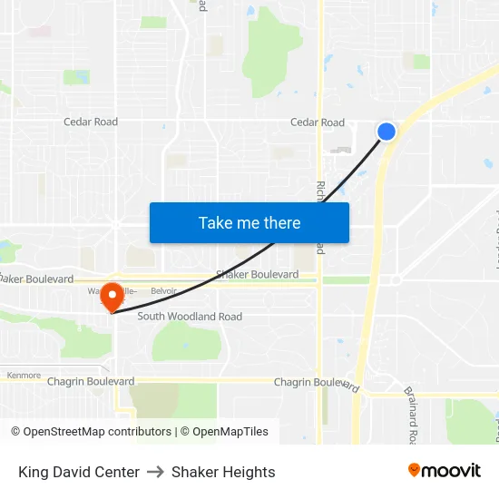 King David Center to Shaker Heights map