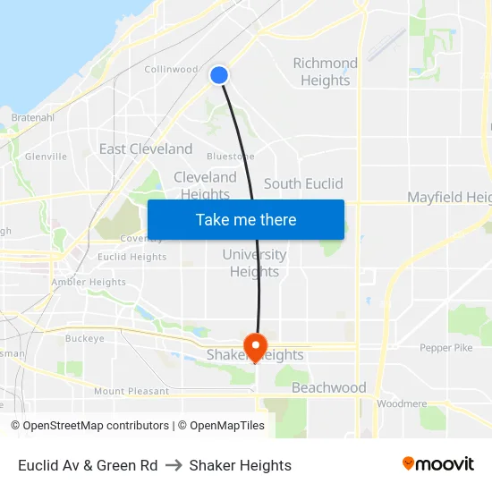 Euclid Av & Green Rd to Shaker Heights map