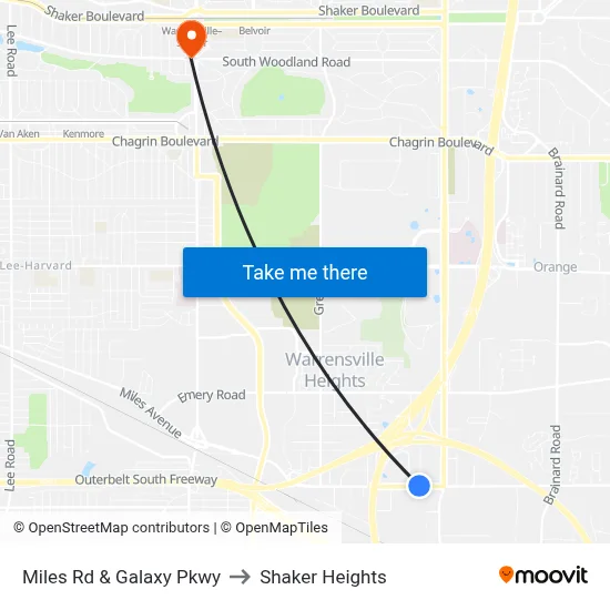 Miles Rd & Galaxy Pkwy to Shaker Heights map