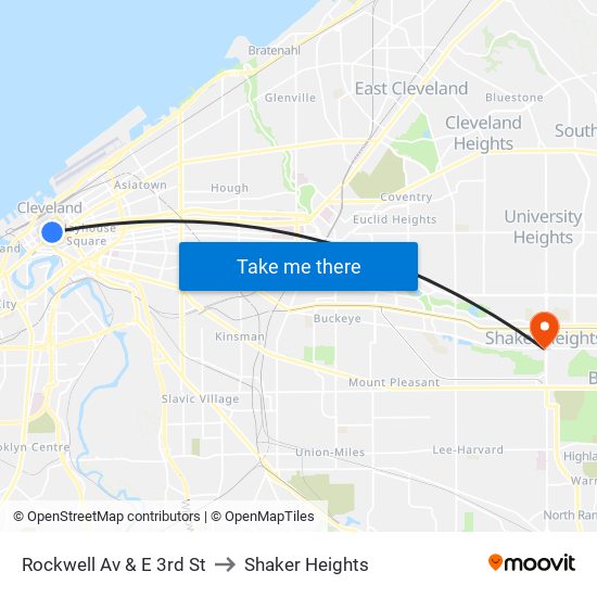 Rockwell Av & E 3rd St to Shaker Heights map