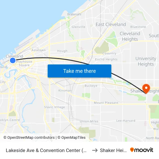 Lakeside Ave & Convention Center (W Mall Dr) to Shaker Heights map