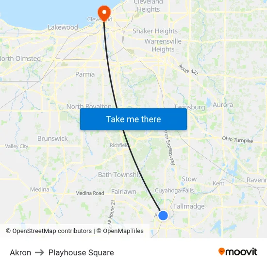 Akron to Playhouse Square map