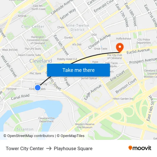 Tower City Center to Playhouse Square map