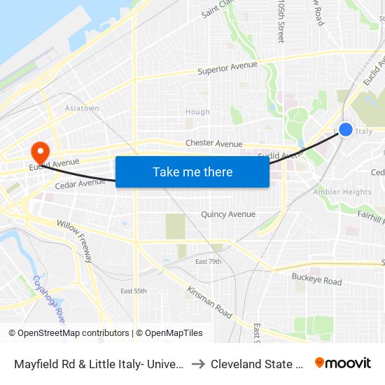 Mayfield Rd & Little Italy- University Circle Stn to Cleveland State University map