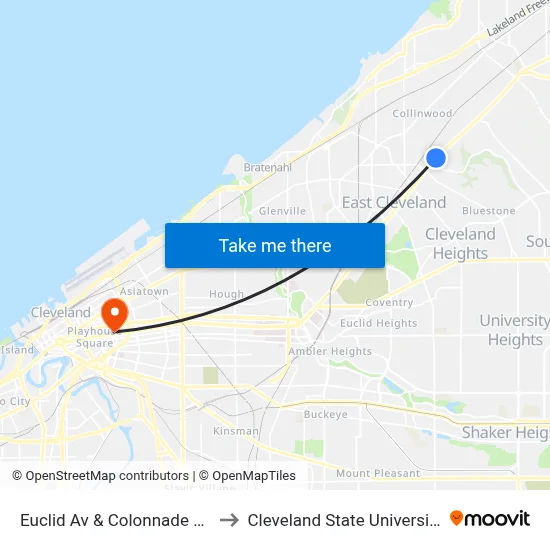 Euclid Av & Colonnade Rd to Cleveland State University map