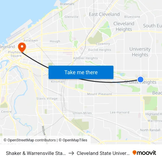 Shaker & Warrensville Station to Cleveland State University map