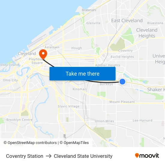 Coventry Station to Cleveland State University map
