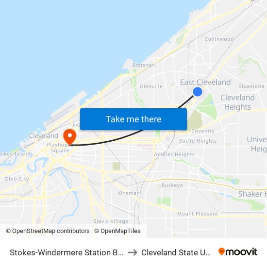 Stokes-Windermere Station Bus Stop #4 to Cleveland State University map