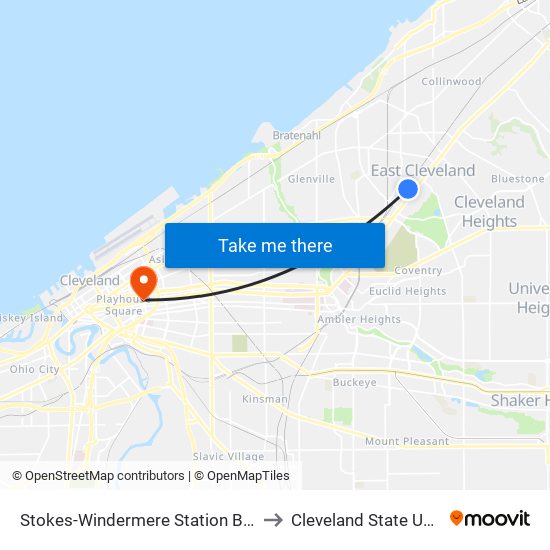 Stokes-Windermere Station Bus Stop #3 to Cleveland State University map