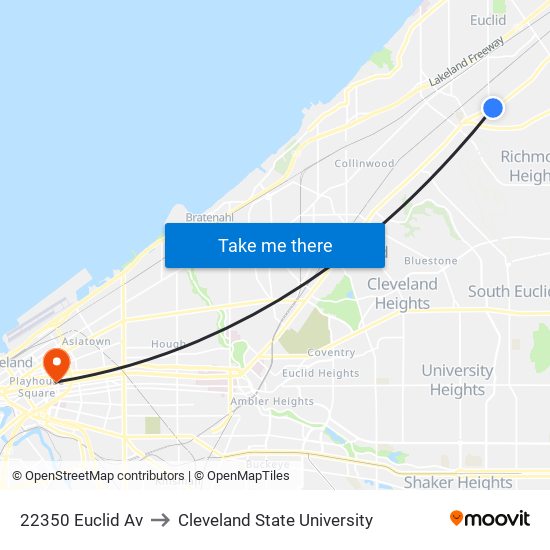 22350 Euclid Av to Cleveland State University map