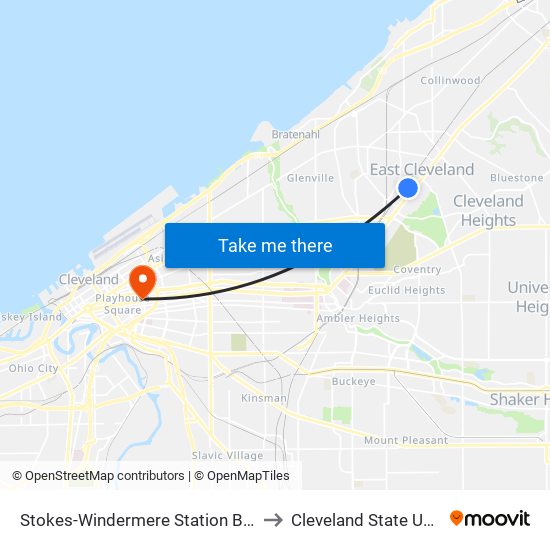 Stokes-Windermere Station Bus Stop #5 to Cleveland State University map