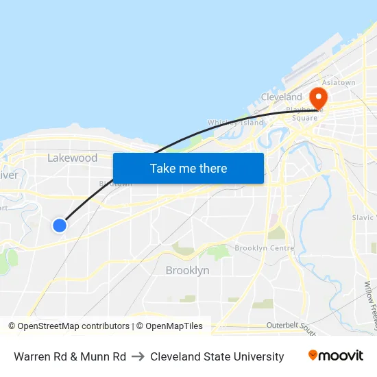 Warren Rd & Munn Rd to Cleveland State University map