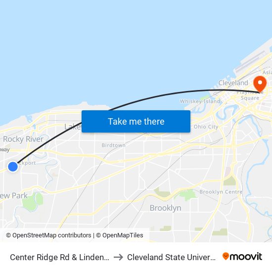 Center Ridge Rd & Linden Rd to Cleveland State University map