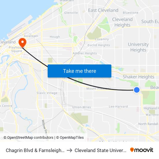 Chagrin Blvd & Farnsleigh Rd to Cleveland State University map