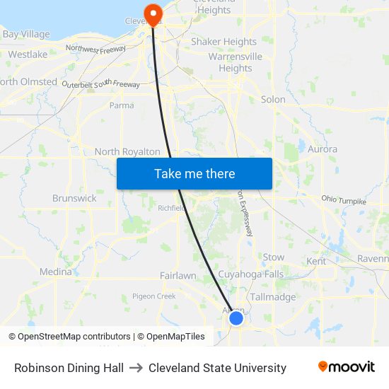 Robinson Dining Hall to Cleveland State University map