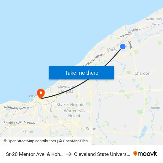 Sr-20 Mentor Ave. & Kohl's to Cleveland State University map