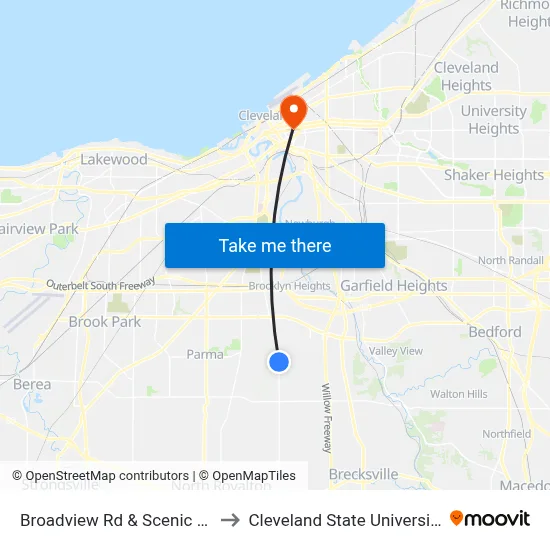 Broadview Rd & Scenic Ln to Cleveland State University map