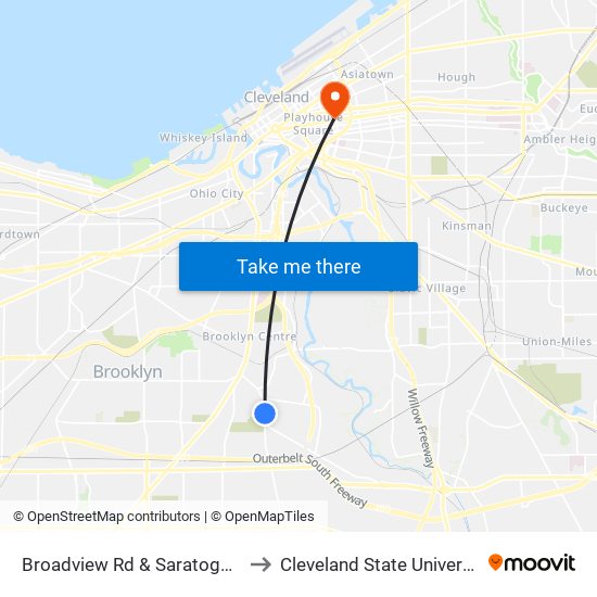 Broadview Rd & Saratoga Av to Cleveland State University map
