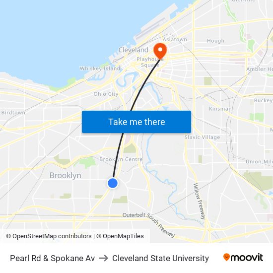 Pearl Rd & Spokane Av to Cleveland State University map