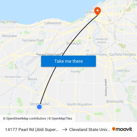 14177 Pearl Rd (Aldi Supermarket) to Cleveland State University map