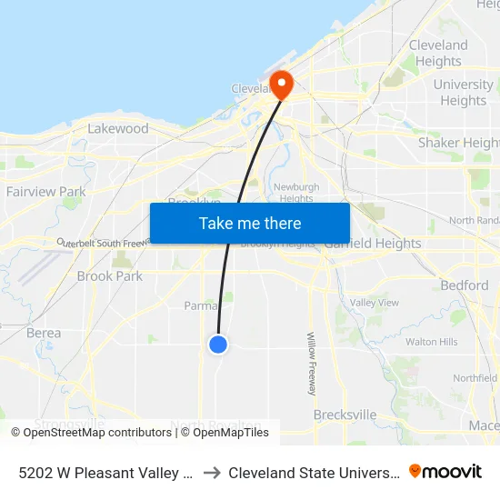 5202 W Pleasant Valley Rd to Cleveland State University map