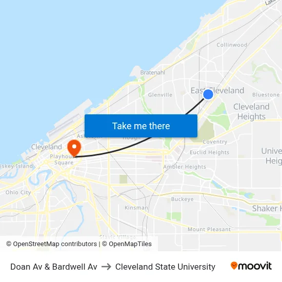 Doan Av & Bardwell Av to Cleveland State University map