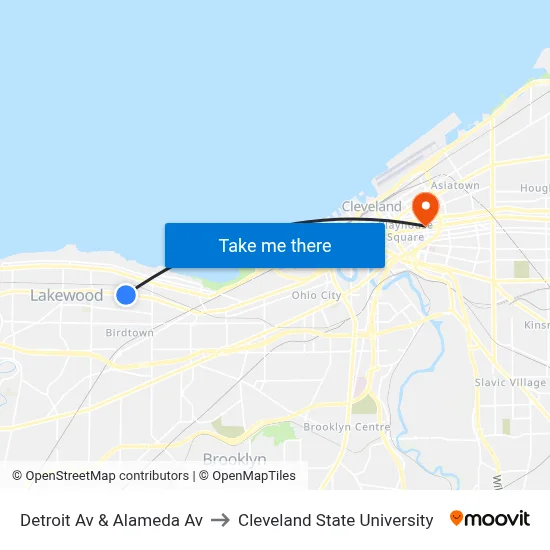Detroit Av & Alameda Av to Cleveland State University map
