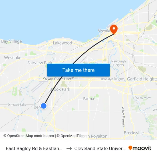 East Bagley Rd & Eastland Rd to Cleveland State University map