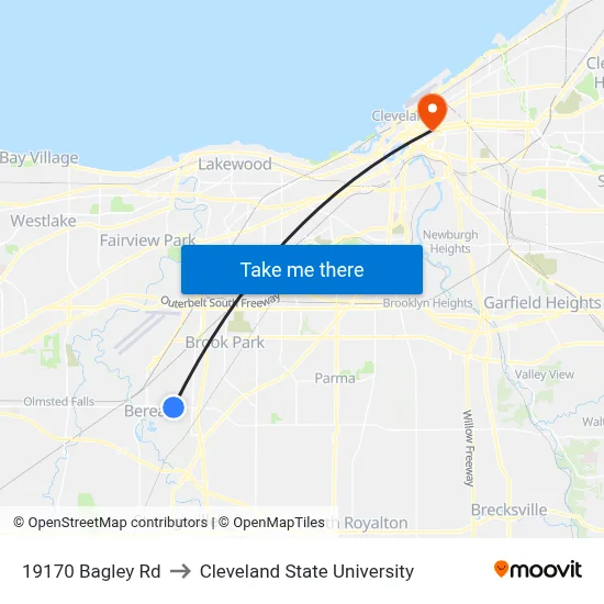 19170 Bagley Rd to Cleveland State University map