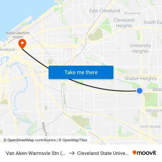 Van Aken-Warrnsvle Stn (Bus) to Cleveland State University map