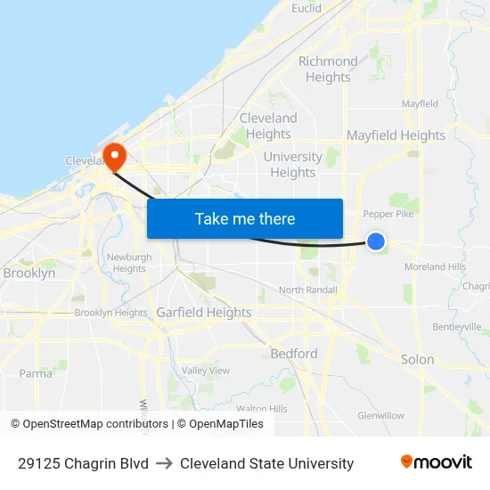 29125 Chagrin Blvd to Cleveland State University map