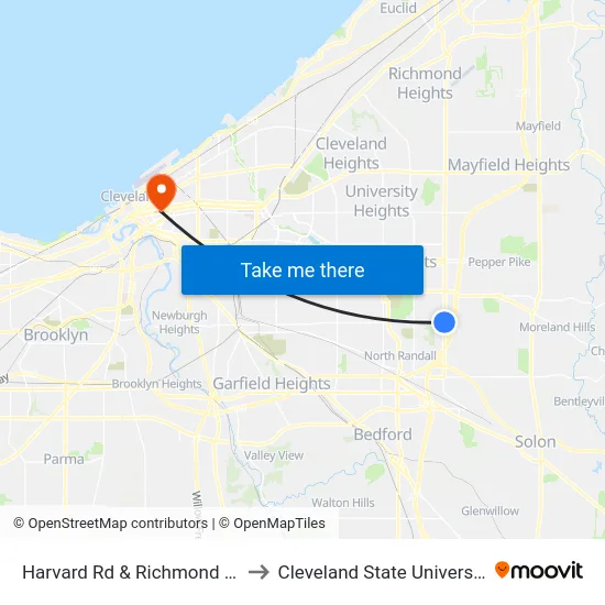 Harvard Rd & Richmond Rd to Cleveland State University map
