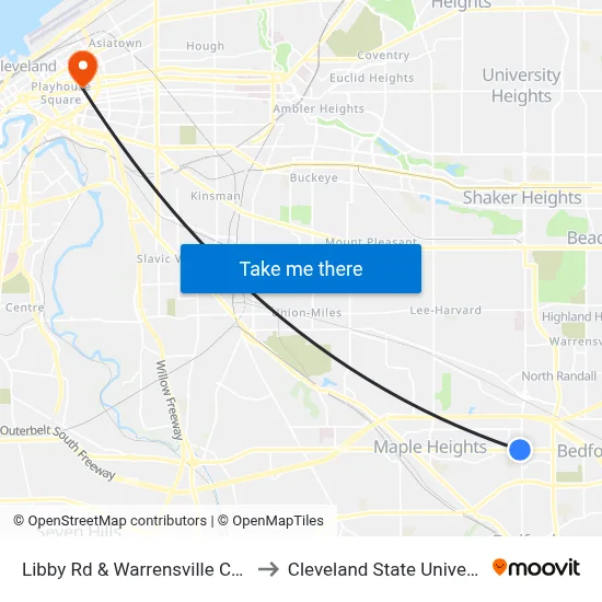 Libby Rd & Warrensville Ctr Rd to Cleveland State University map