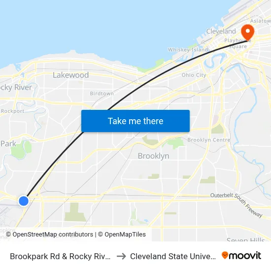 Brookpark Rd & Rocky River Dr to Cleveland State University map