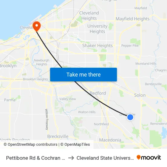 Pettibone Rd & Cochran Rd to Cleveland State University map
