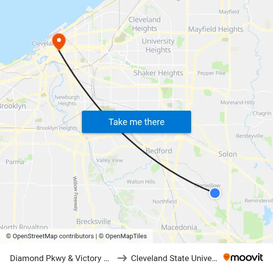 Diamond Pkwy & Victory Pkwy to Cleveland State University map