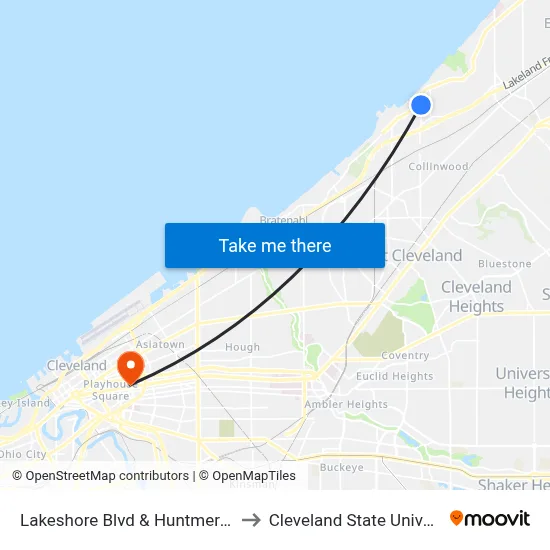 Lakeshore Blvd & Huntmere Ave to Cleveland State University map