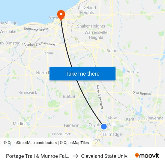 Portage Trail & Munroe Falls Ave to Cleveland State University map