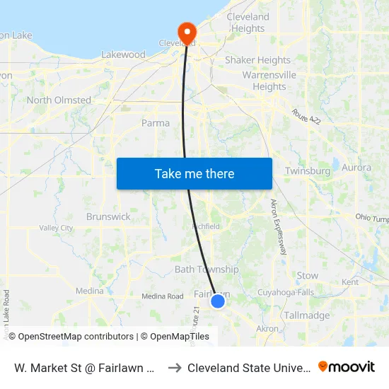 W. Market St @ Fairlawn Hilton to Cleveland State University map