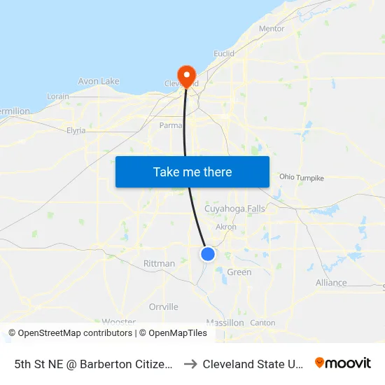 5th St NE @ Barberton Citizens Hospital to Cleveland State University map