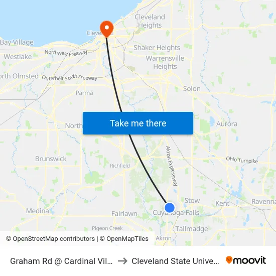 Graham Rd  @ Cardinal Village to Cleveland State University map