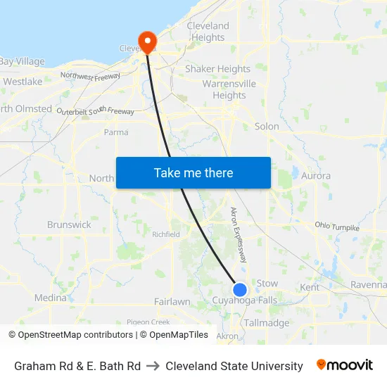 Graham Rd & E. Bath Rd to Cleveland State University map
