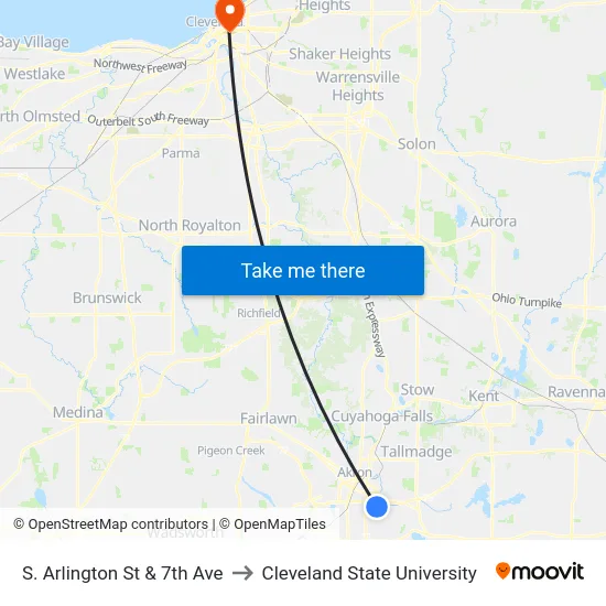 S. Arlington St & 7th Ave to Cleveland State University map