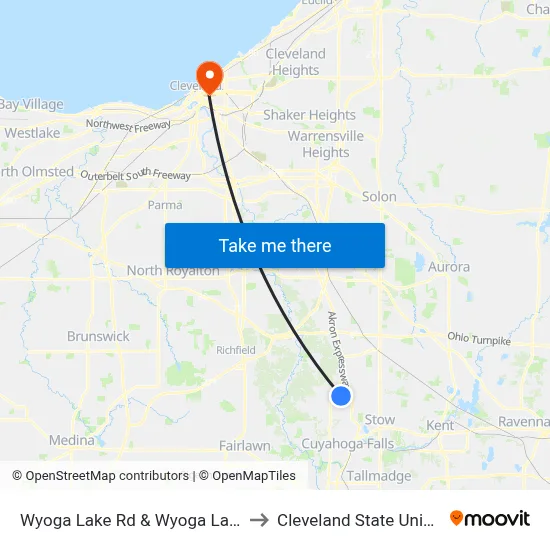 Wyoga Lake Rd & Wyoga Lake Blvd to Cleveland State University map
