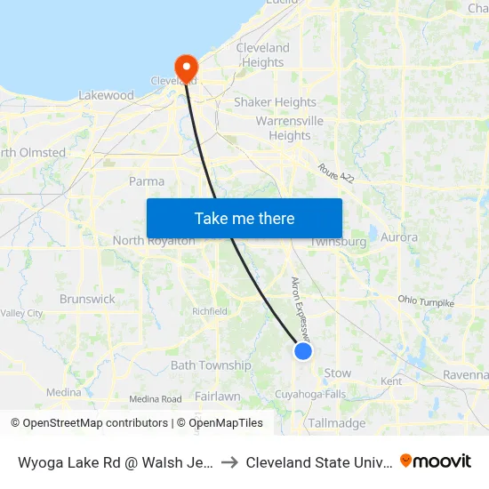 Wyoga Lake Rd @ Walsh Jesuit Hs to Cleveland State University map