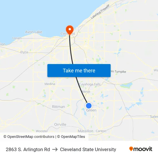 2863 S. Arlington Rd to Cleveland State University map