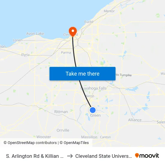 S. Arlington Rd & Killian Rd to Cleveland State University map