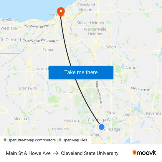 Main St & Howe Ave to Cleveland State University map