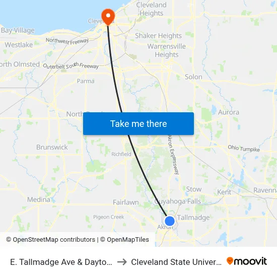 E. Tallmadge Ave & Dayton St to Cleveland State University map